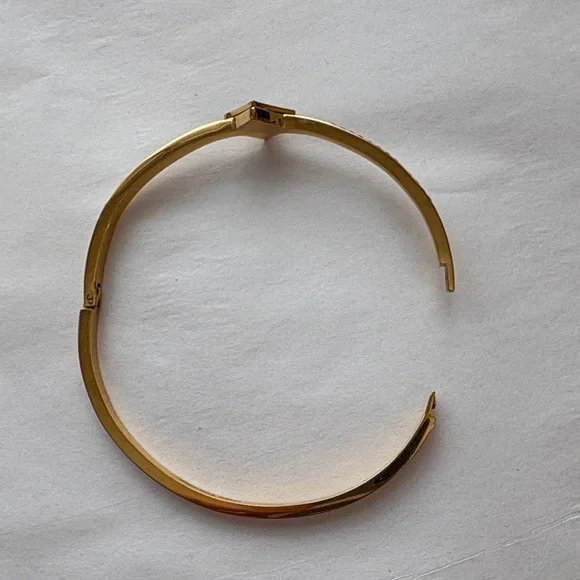 Gold-Tone Black Flower Accent Bangle Bracelet with Crystals - Picture 3 of 5